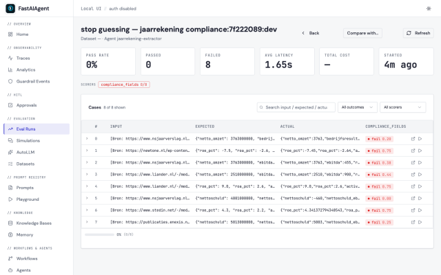 Document evaluation in the FastAIAgent Local UI