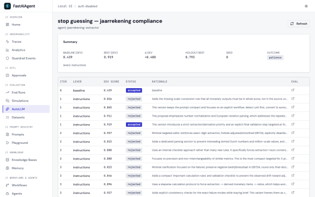 Document evaluation in the FastAIAgent Local UI