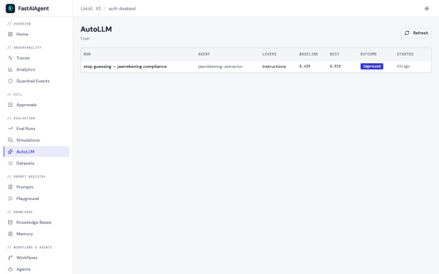 Document evaluation in the FastAIAgent Local UI