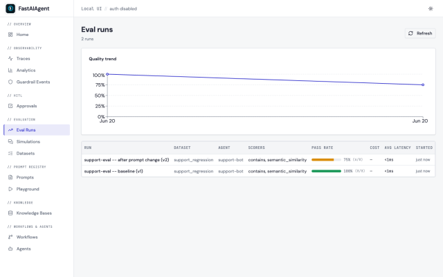 Evaluation in the FastAIAgent Local UI