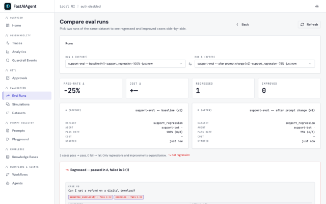 Evaluation in the FastAIAgent Local UI