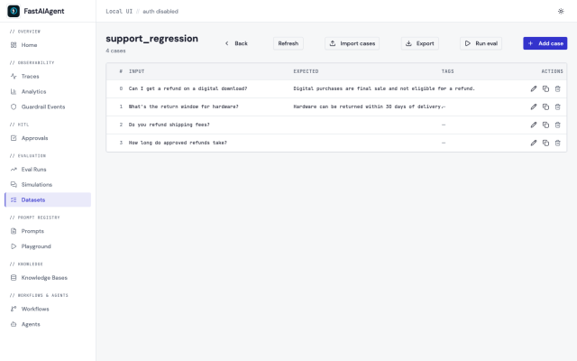 Evaluation in the FastAIAgent Local UI