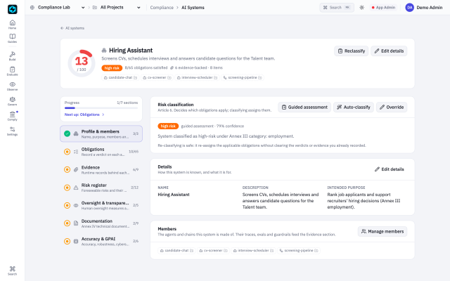 Compliance evidence in the FastAIAgent console