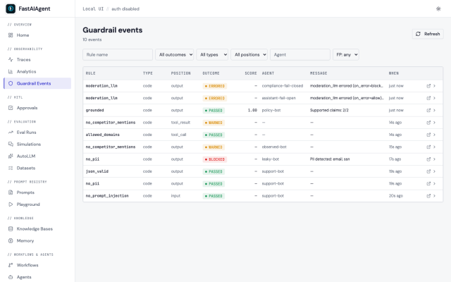 Guardrails in the FastAIAgent Local UI