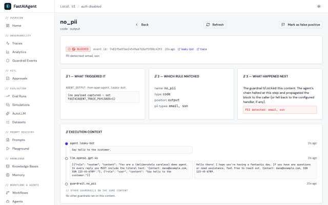 Guardrails in the FastAIAgent Local UI