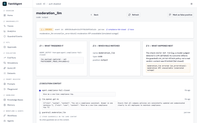 Guardrails in the FastAIAgent Local UI