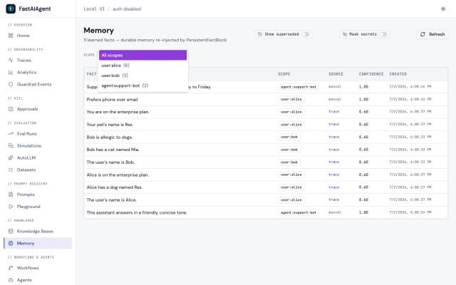 Memory in the FastAIAgent Local UI
