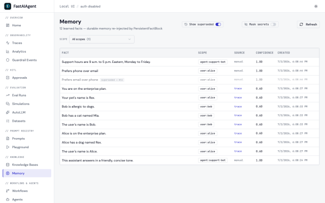 Memory in the FastAIAgent Local UI