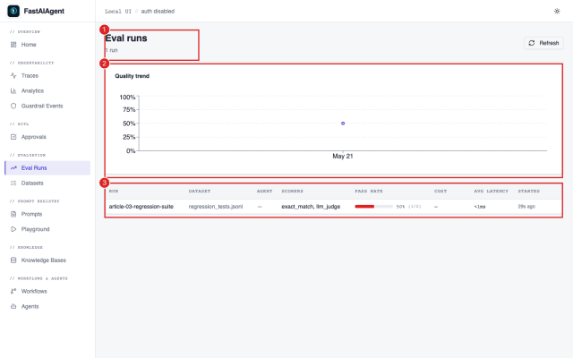 Eval runs page